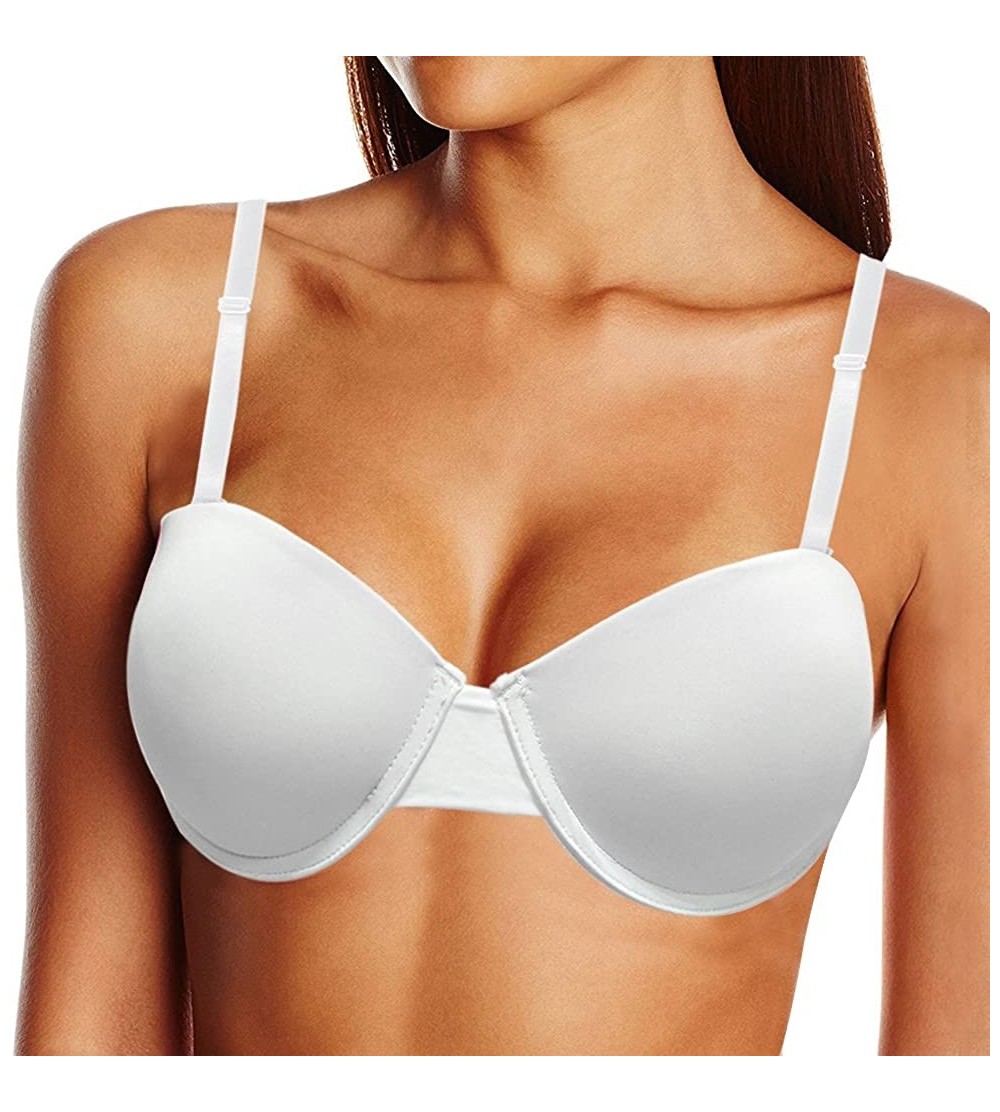 Bras Women's Strapless Push Up Bra Underwire Padded Convertible Bras with Clear Straps - White - C81883R7I6I $9.94