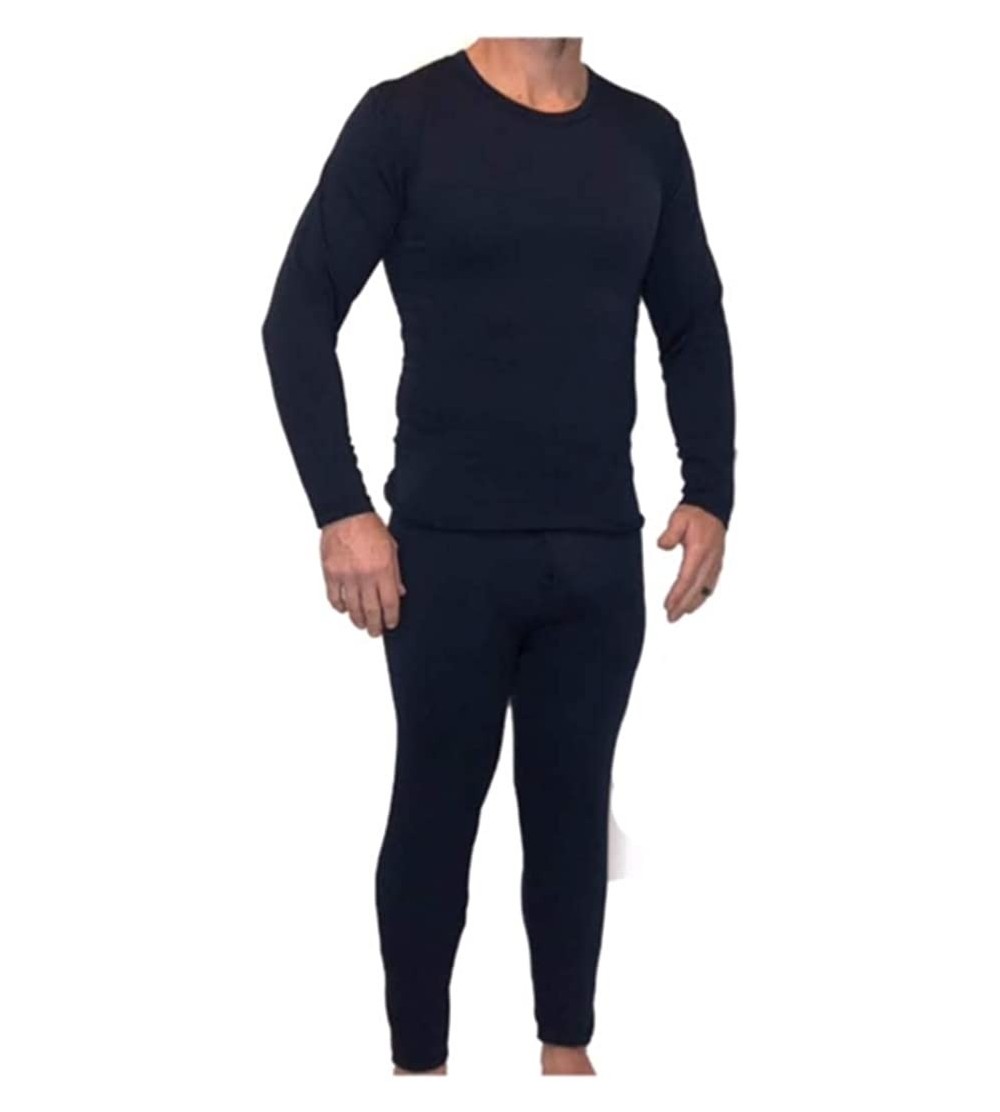Thermal Underwear Z-Tex Men's Ultra Soft Fleece Lined Thermal Underwear Set with Fly - Navy - CO18L73CYT8 $16.44