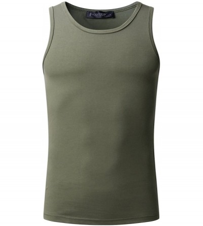 Undershirts Men's Tank Top Cotton Workout A-Shirt Sleeveless Casual Undershirt Sport Muscle Classic Tee - Army Green - C817YY...