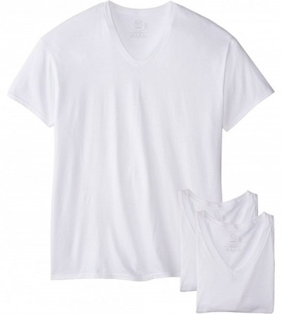 Undershirts Men's Extended Sizes V-Neck T-Shirt(Pack of 3) - White - CR11YXVEIA1 $23.87