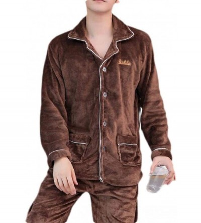 Sleep Sets Warm Long Sleeve Sleepwear Button Front Flannel Pajamas Set - 15 - CG1920U5UTK $63.05