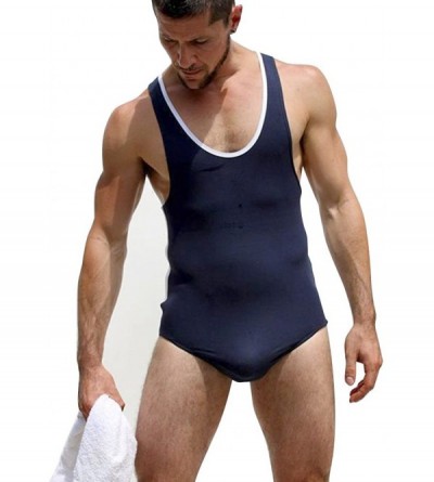 Shapewear Men's Stretch Jockstrap Singlet Leotard Bodysuit Bodywear Underwear Navy Blue X-Large - CZ120998JUV $38.95