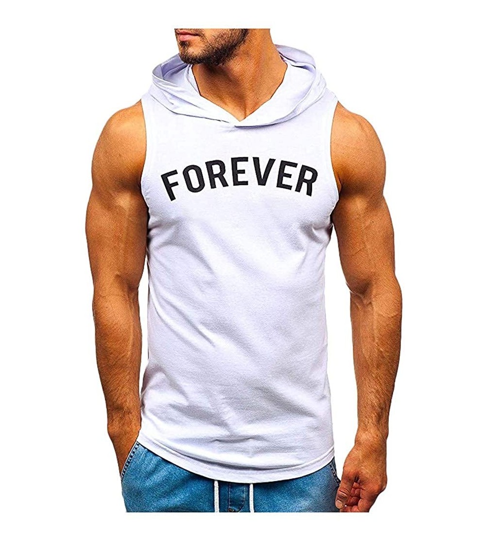 Robes Men's Workout Hooded Tank Tops Bodybuilding Muscle Cut Off T Shirt Sleeveless Gym Hoodies - White D - CI194G22KUA $12.31