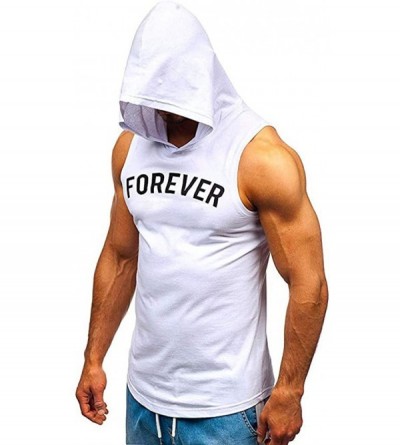 Robes Men's Workout Hooded Tank Tops Bodybuilding Muscle Cut Off T Shirt Sleeveless Gym Hoodies - White D - CI194G22KUA $12.31