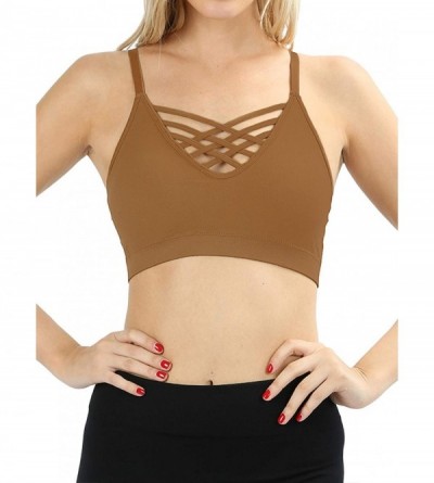 Bras Women & Plus Front V-Lattice Bralette with Adjustable Straps and Removable Bra Pads - Coffee - CR18H928DQ2 $9.86