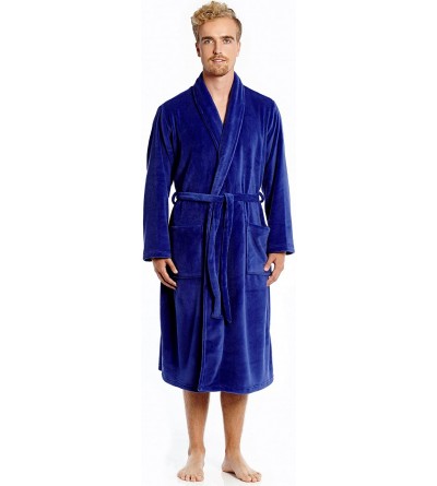 Robes Mens Robe Soft Micro Fleece Plush Shawl Collar Bathrobe Robe (Size Small-XXLarge) - Dk Blue - C112NB4ZJS9 $35.51