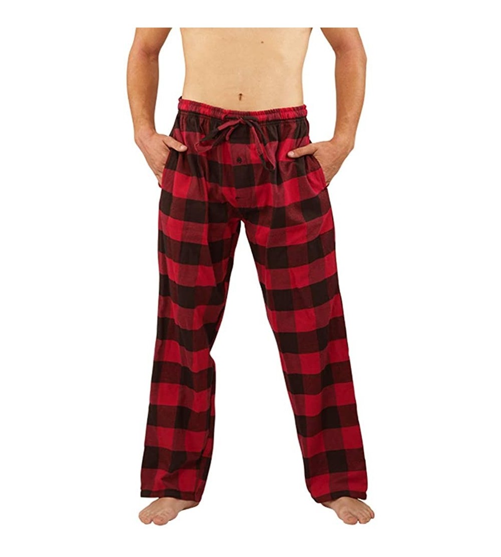Sleep Bottoms Mens Flannel Pajama Pants - Comfortable Cotton Blend Bottoms Sleep or Loungewear - Red Buffalo Plaid - C6187C73...