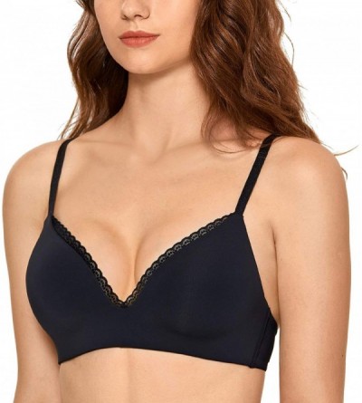 Bras Women's Wirefree Full Coverage Lace Lightly Lined Seamless T-Shirt Bra - Black - CT18W7EWG0C $49.33