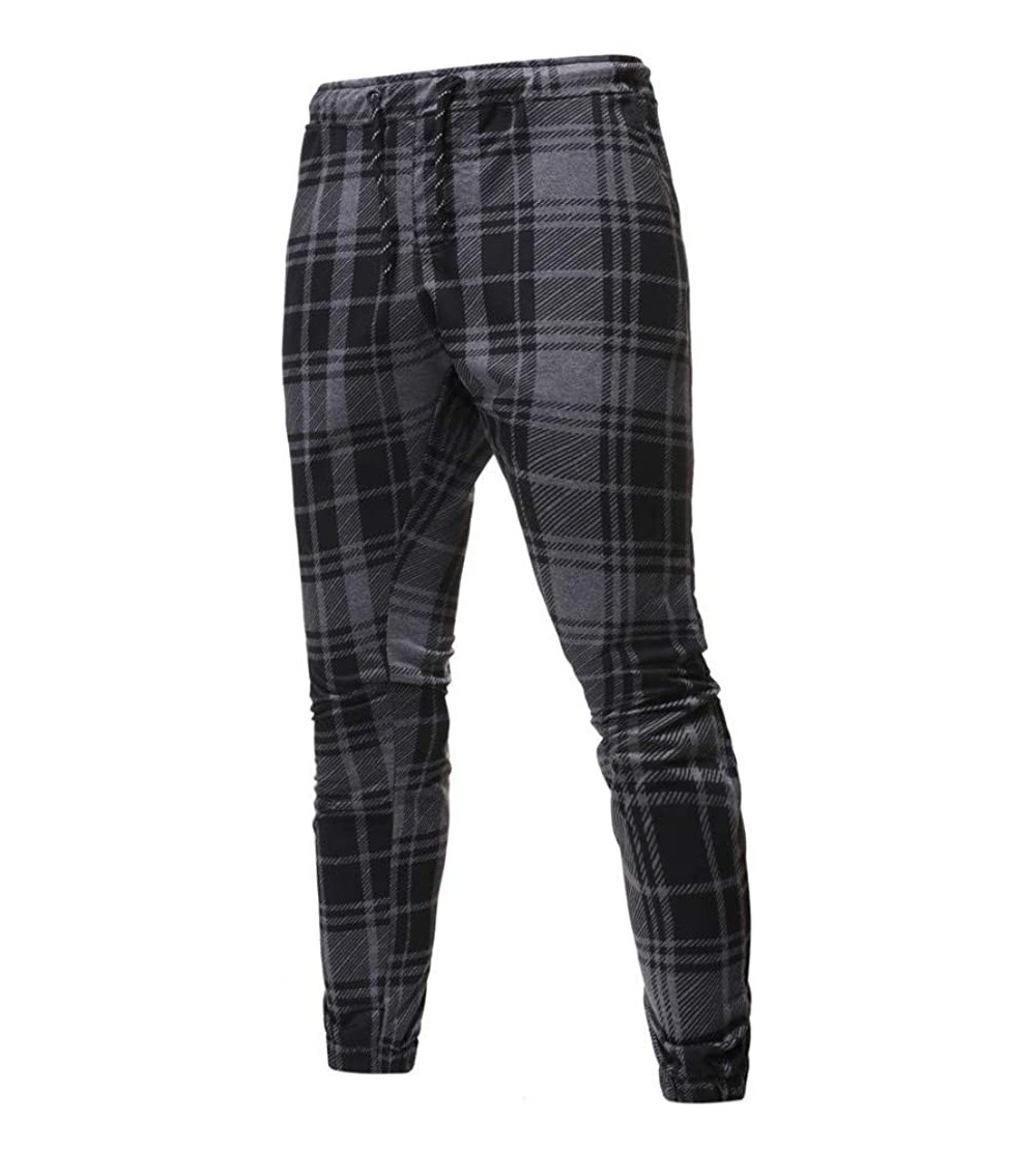Shapewear Men's Long Casual Sport Pants Slim Fit Plaid Trousers Running Joggers Sweatpants Sweatpants Outdoor - Black - CC192...