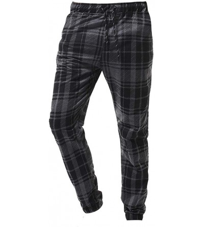 Shapewear Men's Long Casual Sport Pants Slim Fit Plaid Trousers Running Joggers Sweatpants Sweatpants Outdoor - Black - CC192...