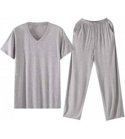 Sleep Sets Mens Classic Pajama Set Short Sleeves & Long Pants Soft Woven Plain-Weave Lounge Wear - Grey - CE19854ANEW $26.53