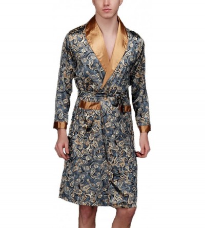 Robes Men's Lightweight Satin Sleep Robe Kimono Gown- Bathrobe for Men Long Style - Navy - CF18DTKSI3C $23.05