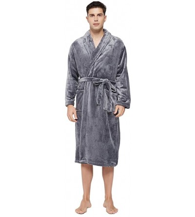 Robes Mens Fleece Robe Plush Collar Shawl Bathrobe - Grey - C8186S6D9RK $22.78