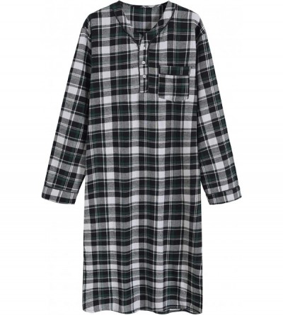 Sleep Tops Men's Cotton Flannel Nightshirt Sleep Shirt - Black & Green - C9194UYSNE5 $70.46