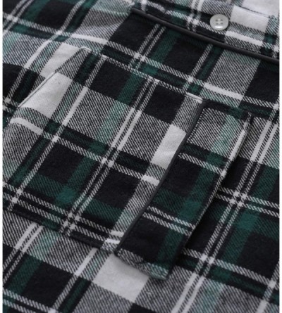 Sleep Tops Men's Cotton Flannel Nightshirt Sleep Shirt - Black & Green - C9194UYSNE5 $30.67