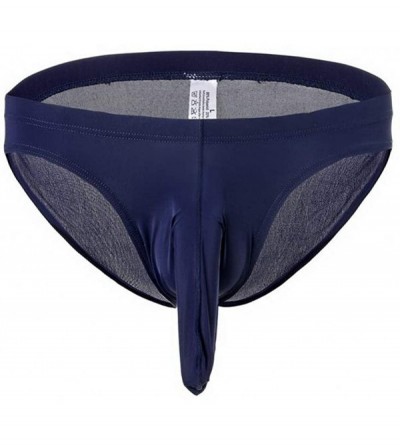 Briefs Men's Ice Silk Underwear Briefs Elephant Nose Briefs Scrotum Pants - Navy - CS18Y2ONCYH $9.11