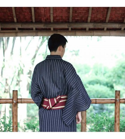 Robes Men's Japanese Traditional Kimono Robe Long Sleeve Spa Bathrobe Easy Wearing Yukata Sleepwear Nightgown Unisex OBI Belt...