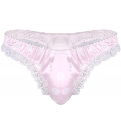 Briefs Men's Sissy Pouch Panties Stain Frilly Ruffled Lace Polka Dots Bikini Briefs Underwear - Pink - CC19DHIWKTA $16.50