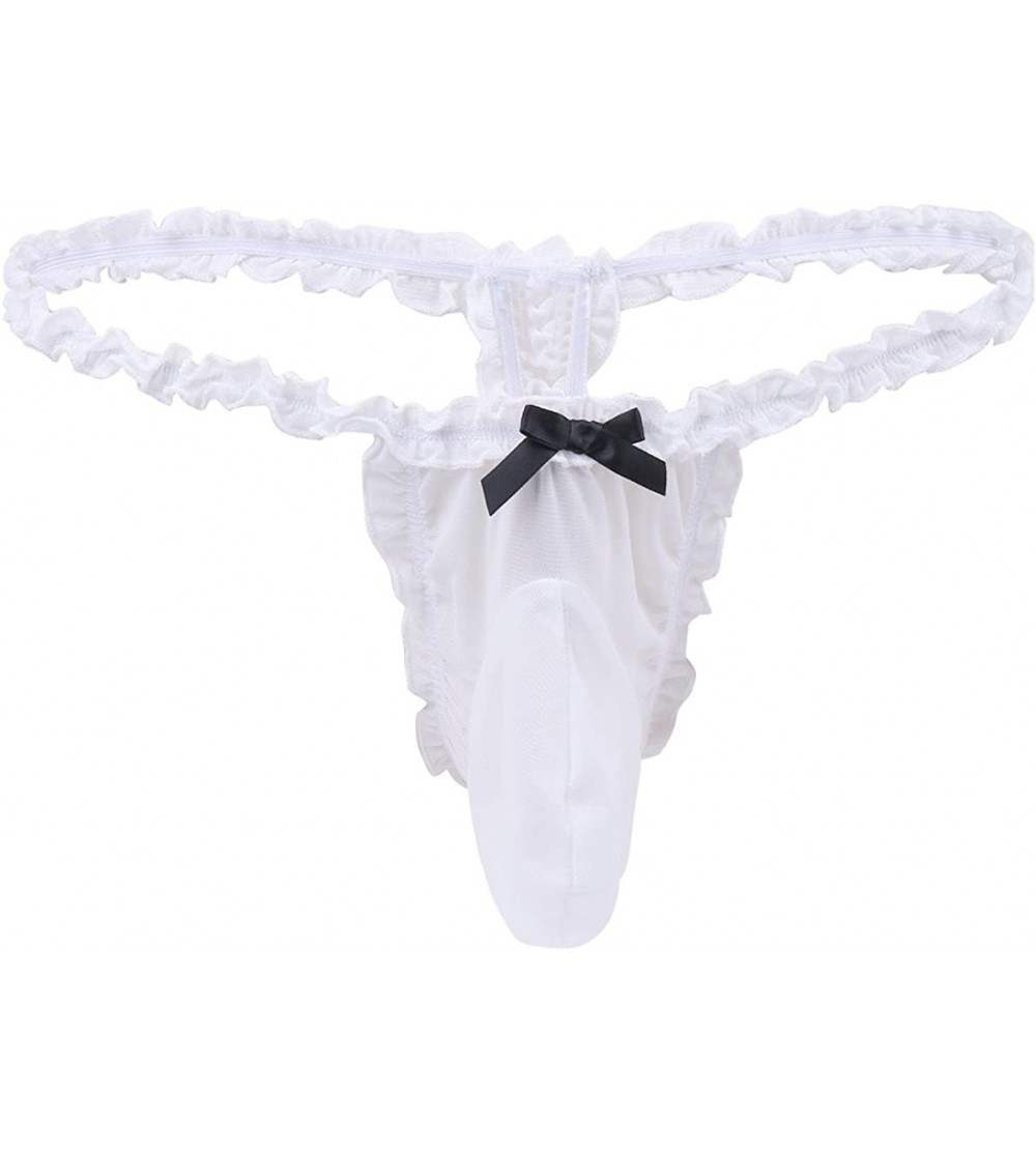 G-Strings & Thongs Men's Lace Thongs G String Sissy Pouch Panties Sheer Mesh Underwear Lingerie - White - C71850LREER $8.86