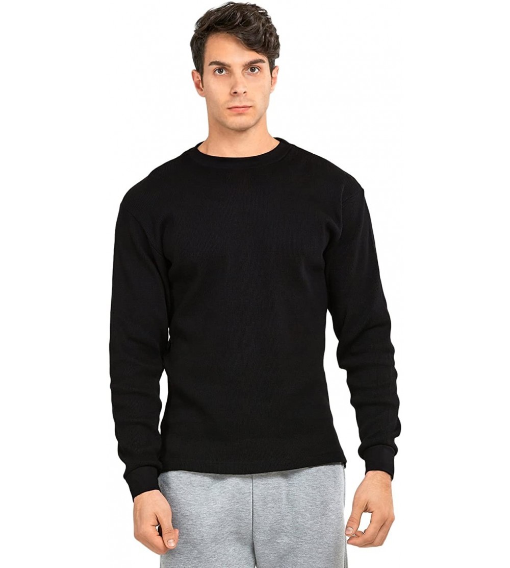 Thermal Underwear Thermal Top - Men's Classic Crewneck Waffle Knit Thermal Top - Black - CT18XOTNUZC $13.42