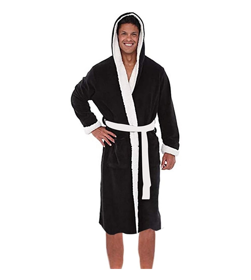 Robes Mens Hooded Long Robe-Chaofanjiancai Winter Warm Plush Fleece Big and Tall Bathrobe Fashion Home Clothes Coat - 1-black...