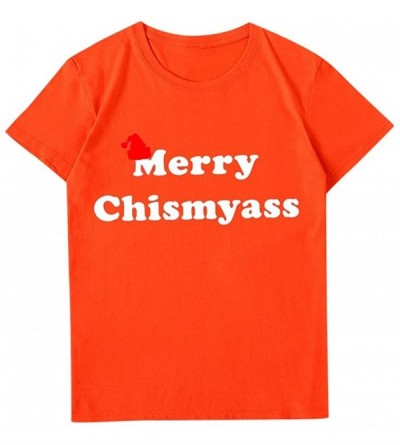 Sleep Sets Mens Christmas Funny Letter Print Short Sleeve Graphic Tops Casual Tee Shirts - Orange - CD192N4L0TG $25.85
