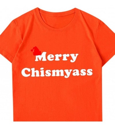 Sleep Sets Mens Christmas Funny Letter Print Short Sleeve Graphic Tops Casual Tee Shirts - Orange - CD192N4L0TG $13.68
