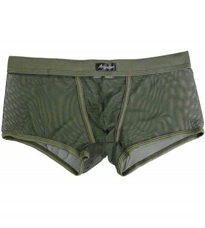 Boxer Briefs Mens Transparent Underwear See-Through Mesh Underpants Boxer Briefs Sexy T Lingerie Shorts Zulmaliu - Army Greem...