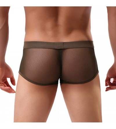 Boxer Briefs Mens Transparent Underwear See-Through Mesh Underpants Boxer Briefs Sexy T Lingerie Shorts Zulmaliu - Army Greem...