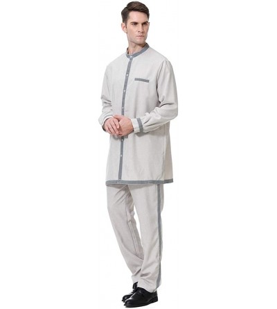 Robes Men's Muslim Clothes Kaftan Robe Solid Saudi Long Gown Ethnic Clothes-2pcs Set (Top+Pants) - A Grey - CL197ESD84Z $48.39