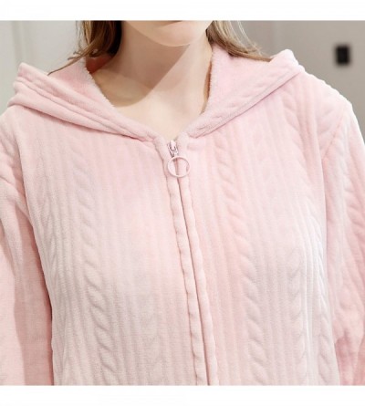 Robes Men Adult Zip Up Fleece Robe Warm Nightgown Pajamas with Hood - Pink - C4193EYQ575 $30.81