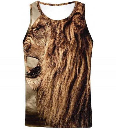 Undershirts Men's Muscle Gym Workout Training Sleeveless Tank Top Lioness Against Stormy Sky - Multi1 - C519D0OHZXA $26.20