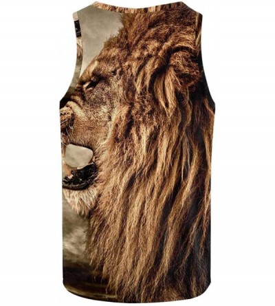 Undershirts Men's Muscle Gym Workout Training Sleeveless Tank Top Lioness Against Stormy Sky - Multi1 - C519D0OHZXA $26.20