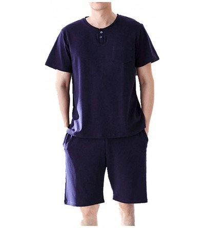 Sleep Sets Pajamas Cotton Short Sleeve Shorts Casual All Cotton Thin Home Suit - Cyan - CQ19DD7HKZQ $29.95