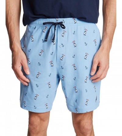 Sleep Bottoms Men's Soft Knit 100% Cotton Elastic Waistband Sleep Lounge Short - Porthole Blue - CT18IOXOXEW $21.90