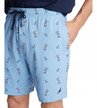 Sleep Bottoms Men's Soft Knit 100% Cotton Elastic Waistband Sleep Lounge Short - Porthole Blue - CT18IOXOXEW $21.90