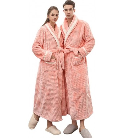 Robes Mens Womens Bathrobe Unisex Winter Warm Fleece Long Robe Lengthened Print Sleepwear - Pink - CY18ADLZ6L4 $31.42