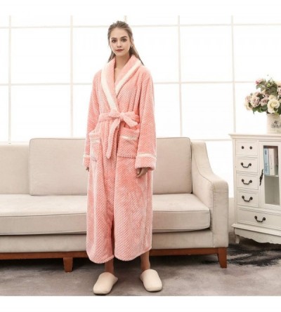 Robes Mens Womens Bathrobe Unisex Winter Warm Fleece Long Robe Lengthened Print Sleepwear - Pink - CY18ADLZ6L4 $31.42