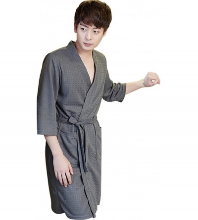 Robes Summer Men's and Women's Thin ice Silk Bathrobe Medium Length Seven Sleeve Nightgown - Gray-men - C71934QSMSE $57.30
