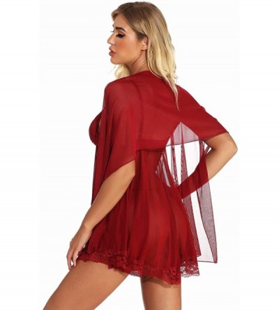 Baby Dolls & Chemises Women's Three Pieces Lingerie Teddy Mesh Nightwear Outfits - Red - CQ19C5SCXKM $14.72