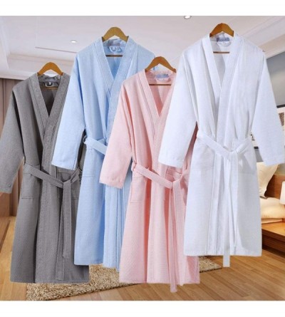 Robes Summer Men's and Women's Thin ice Silk Bathrobe Medium Length Seven Sleeve Nightgown - Gray-men - C71934QSMSE $34.23