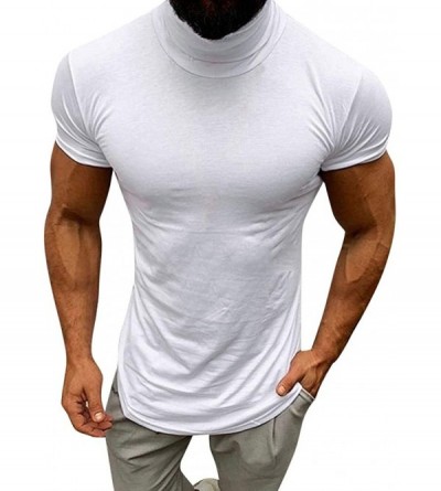 Thermal Underwear Men's Casual Slim Fit Basic Turtleneck Pullover Top Summer Solid Color Short Sleeve Blouse Shirts - White -...