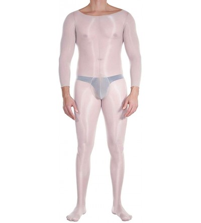 Shapewear Men's Shiny Full Body Stocking Skiny Nylon Bodysuit with Pouch Underwear - White - C1190HQN9QL $36.09