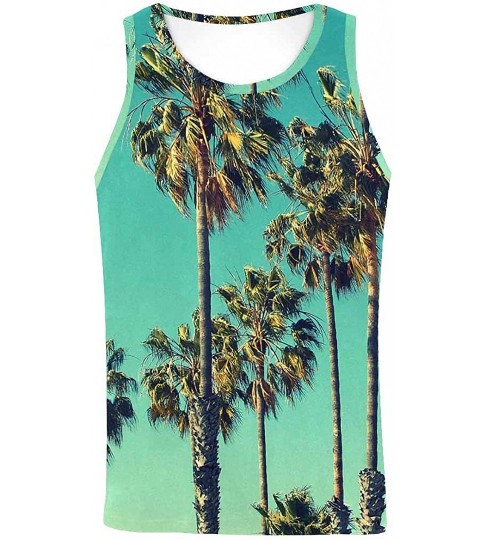 Undershirts Men's Muscle Gym Workout Training Sleeveless Tank Top Palm Trees Against Sky at Sunset - Multi3 - C319D0XGQO0 $21.17