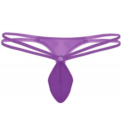 G-Strings & Thongs Men's Sissy Micro Thong Bulge Pouch Double Waist Straps G-String Bikini Briefs Underwear - Purple - CA190O...
