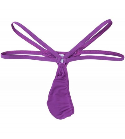 G-Strings & Thongs Men's Sissy Micro Thong Bulge Pouch Double Waist Straps G-String Bikini Briefs Underwear - Purple - CA190O...