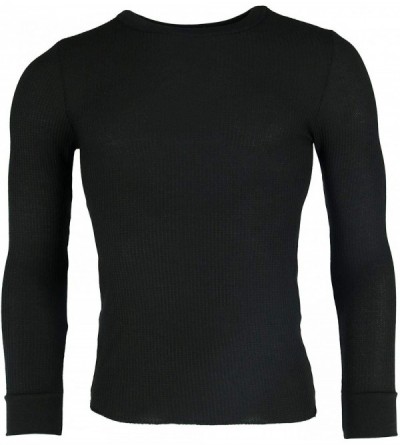 Thermal Underwear Men's Waffle Weave Crew Neck Thermal Top - Black - CL18AQHCWAQ $29.57