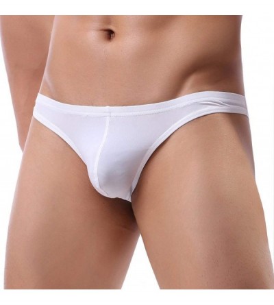 Briefs Mens Underwear Thong Briefs Low Waist Underwear Soft Breathable Knickers - White - CM18S95DMUG $11.03