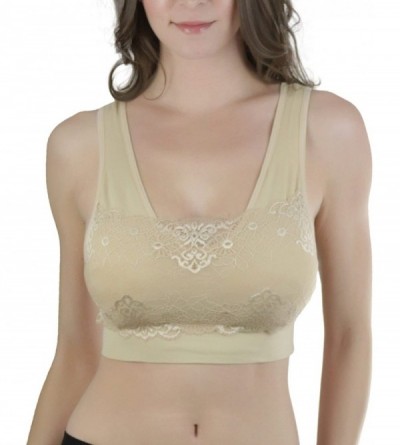 Bras Women's Pack of 6 Seamless Lace Over Panel Padded Bralettes - 6-pack Wide Straps Basics - C712CVOO2T9 $25.47