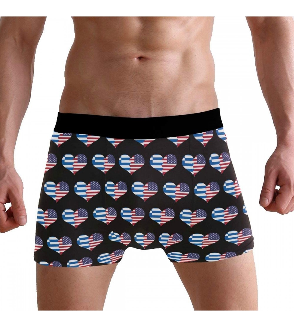 Boxer Briefs Mens Boxer Briefs Underwear Grunge Skull USA Flag Breathable Pouch Soft Underwear - Greece Usa Flag Heart - CR18...